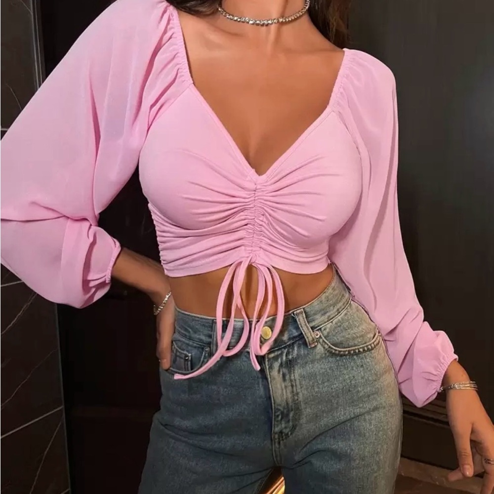 SHEIN Pink Ruched Blouse